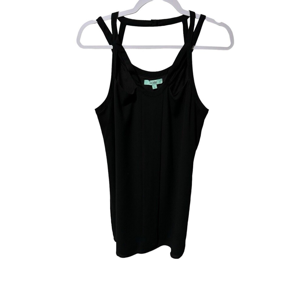 Karlie Little Black Dress Size L EUC Strappy Neckline